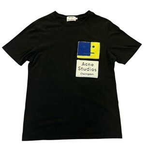 Acne Black Tee with Blue and Yellow Patches Size L